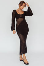 Zizi Long Sleeve Crochet Maxi Dress Black