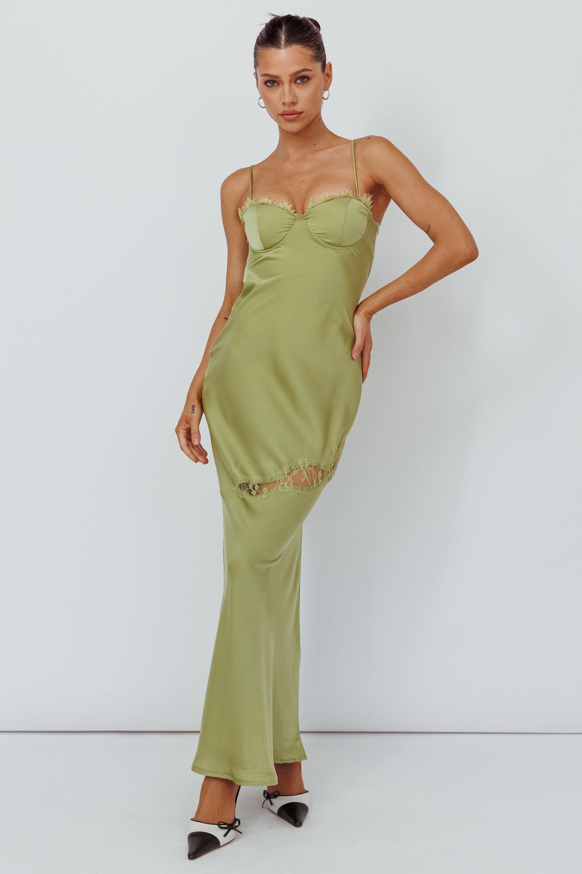 Sweet Talker Lace Trim Midi Dress Lime Main image