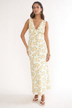 Coucou V-Neckline Maxi Dress Floral Yellow