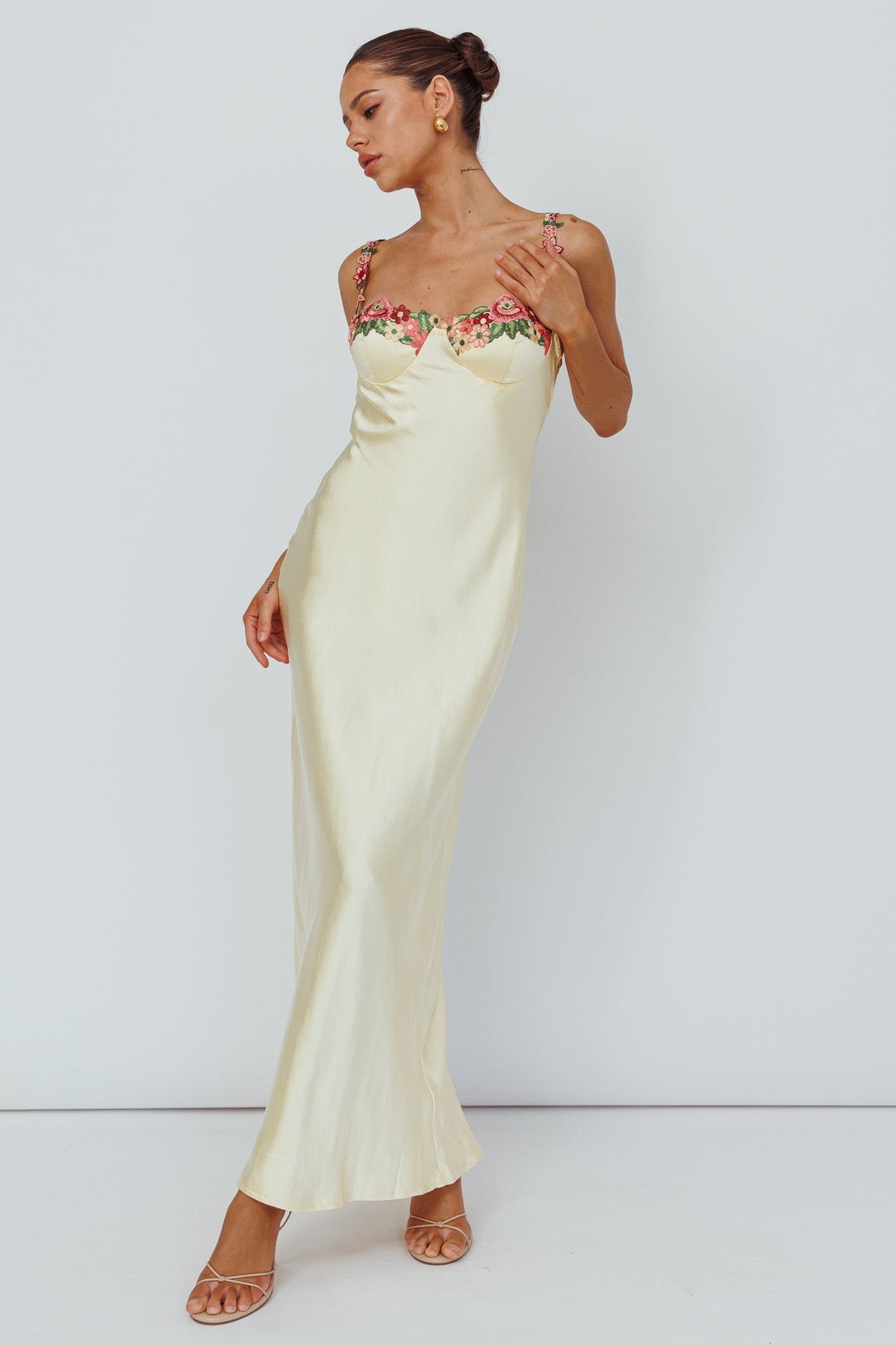 Rose Garden Floral Applique Midi Dress Yellow Main image