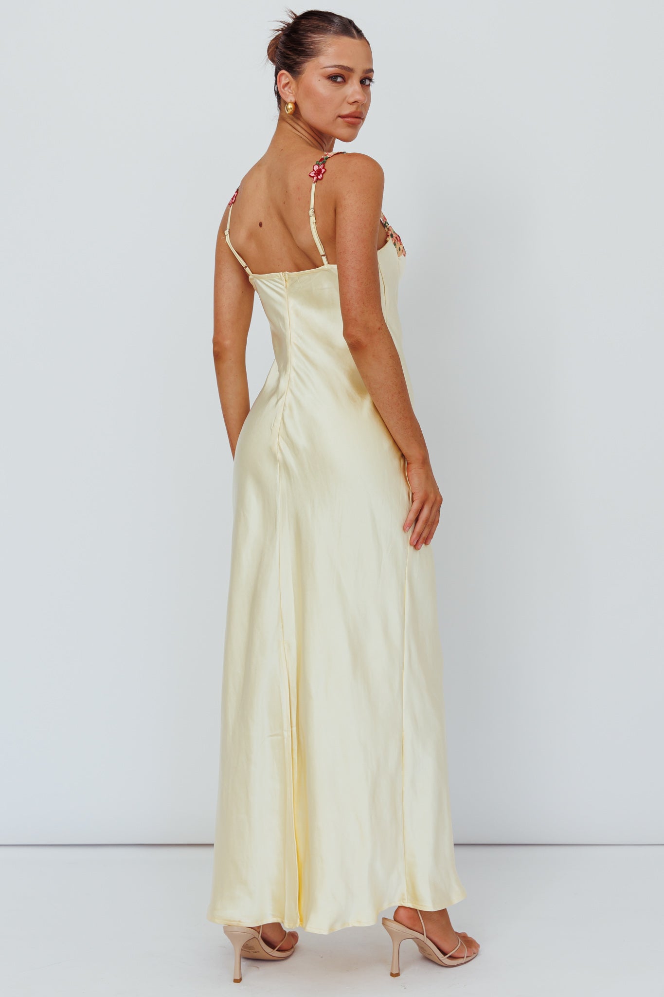 Rose Garden Floral Applique Midi Dress Yellow Secondary image