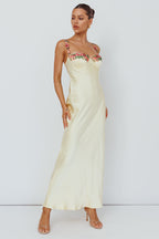 Rose Garden Floral Applique Midi Dress Yellow
