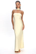 Kona Strapless Pleated Bust Satin Maxi Dress Butter