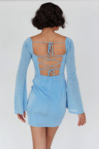 Dreaming Of Rome Laced Back Mini Dress Sparkle Blue