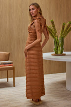 Elexia Tied Shoulder Midi Dress Textured Chocolate