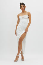 Misha Embellished Bust Midi Dress White