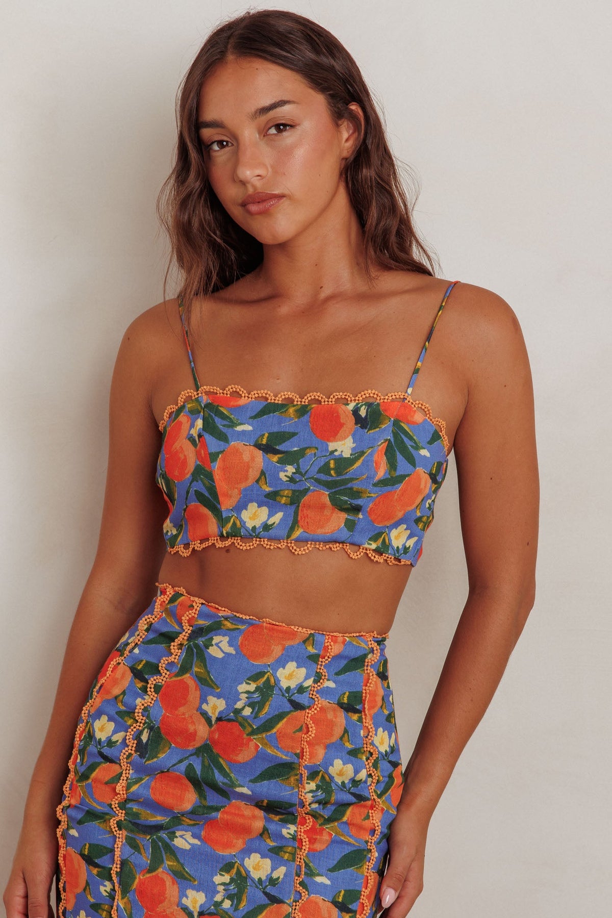 Chamberlain Scallop Trim Crop Top Citrus Orange Main image