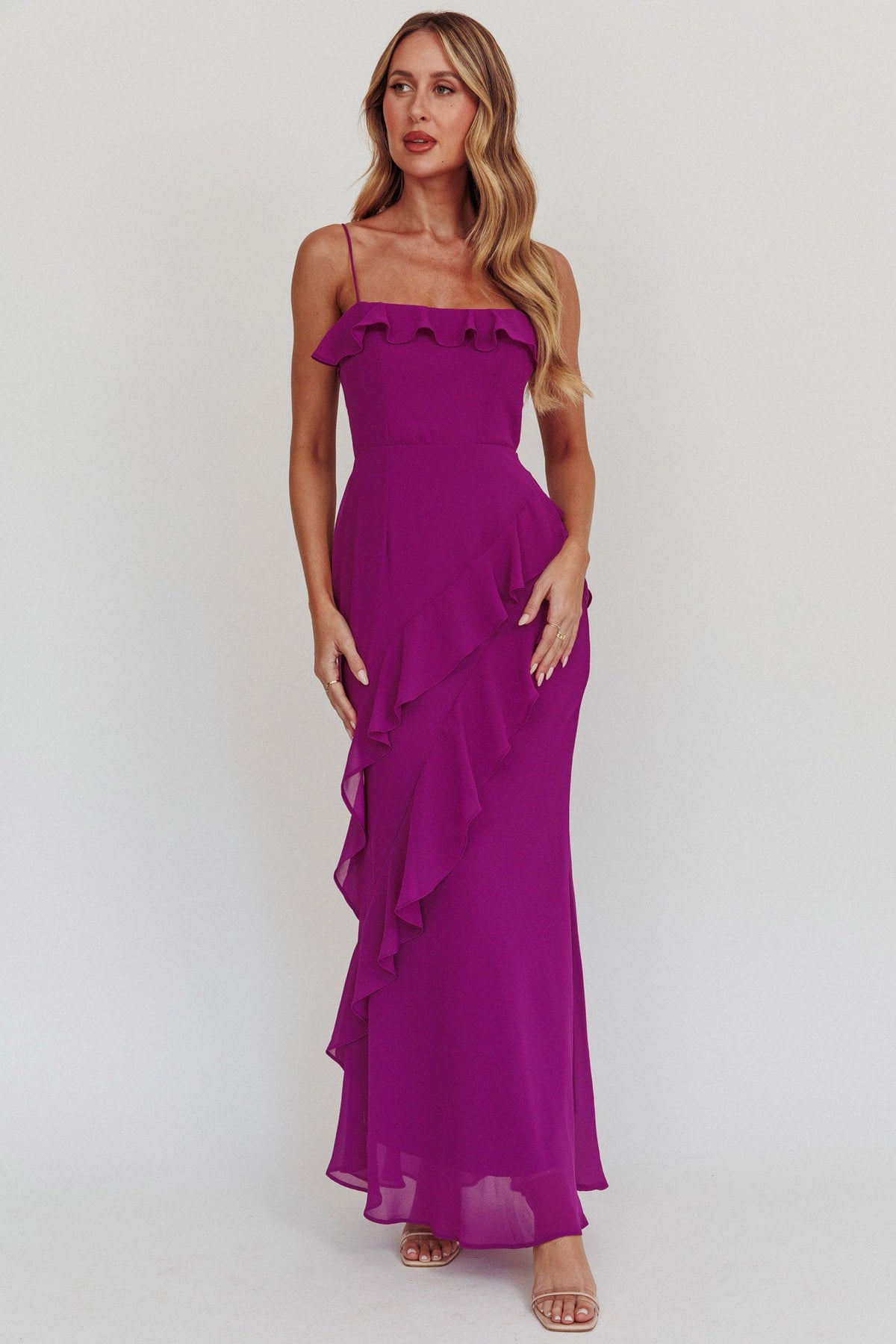 Actual Sunshine Ruffle Trim Maxi Dress Plum Main image