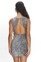 Bedazzle Keyhole Back Sequin Mini Dress Silver