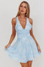 Lavalle Criss-Cross Floral Embellished Mini Dress Blue