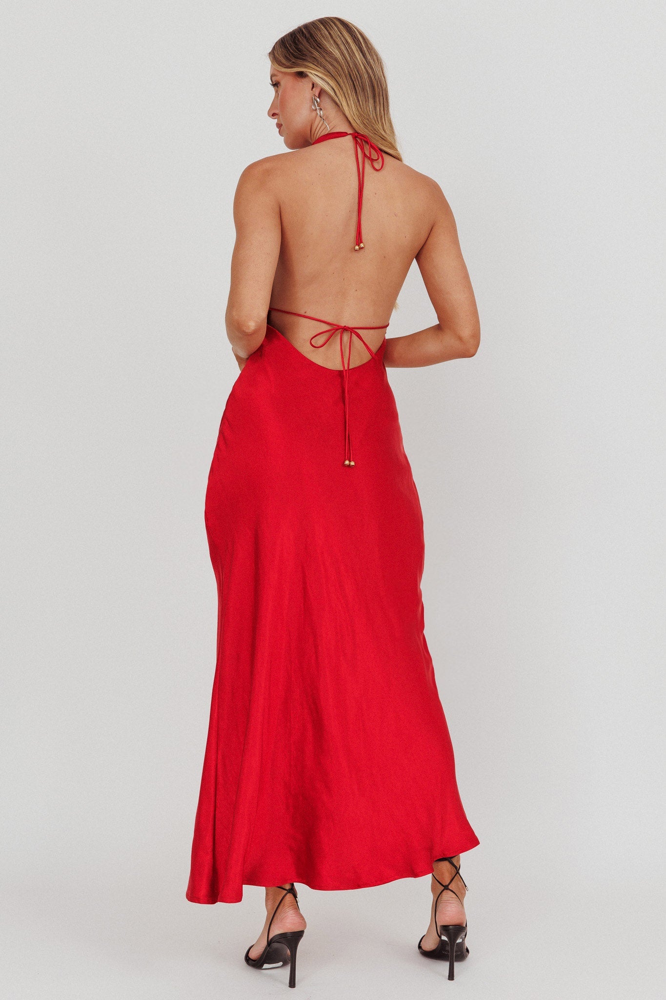 Sweetest Sundays Halterneck Open Back Dress Red Secondary image