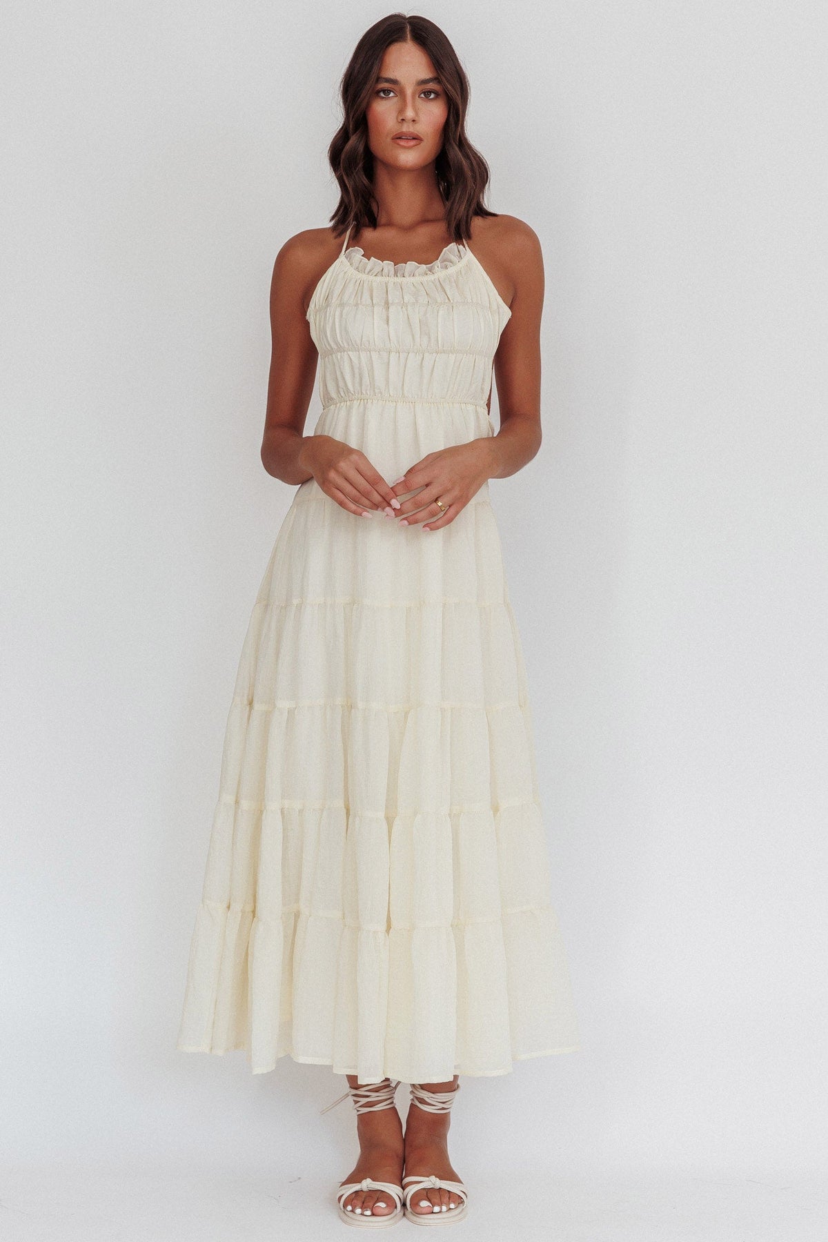On A High Open Back Maxi Dress Ivory