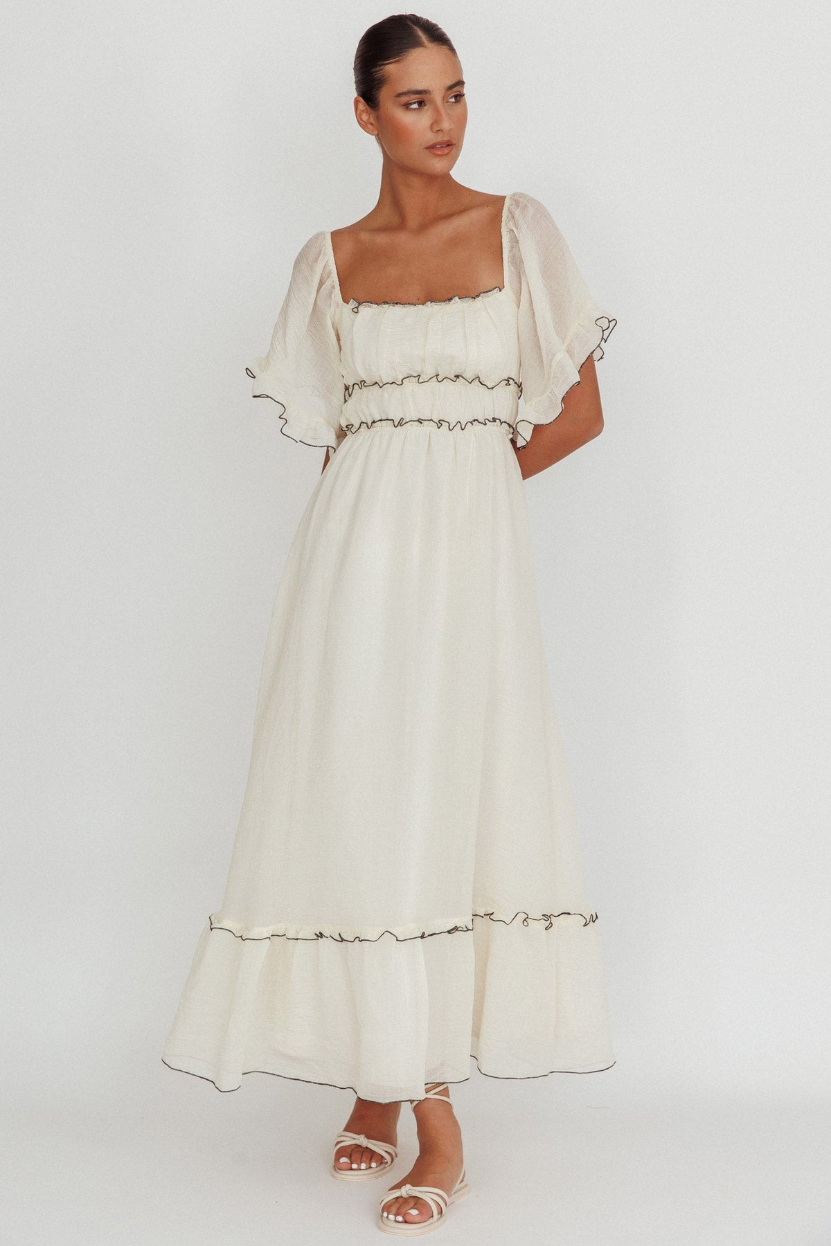 Kathlene Flutter Sleeves Maxi Dress Cream Main image