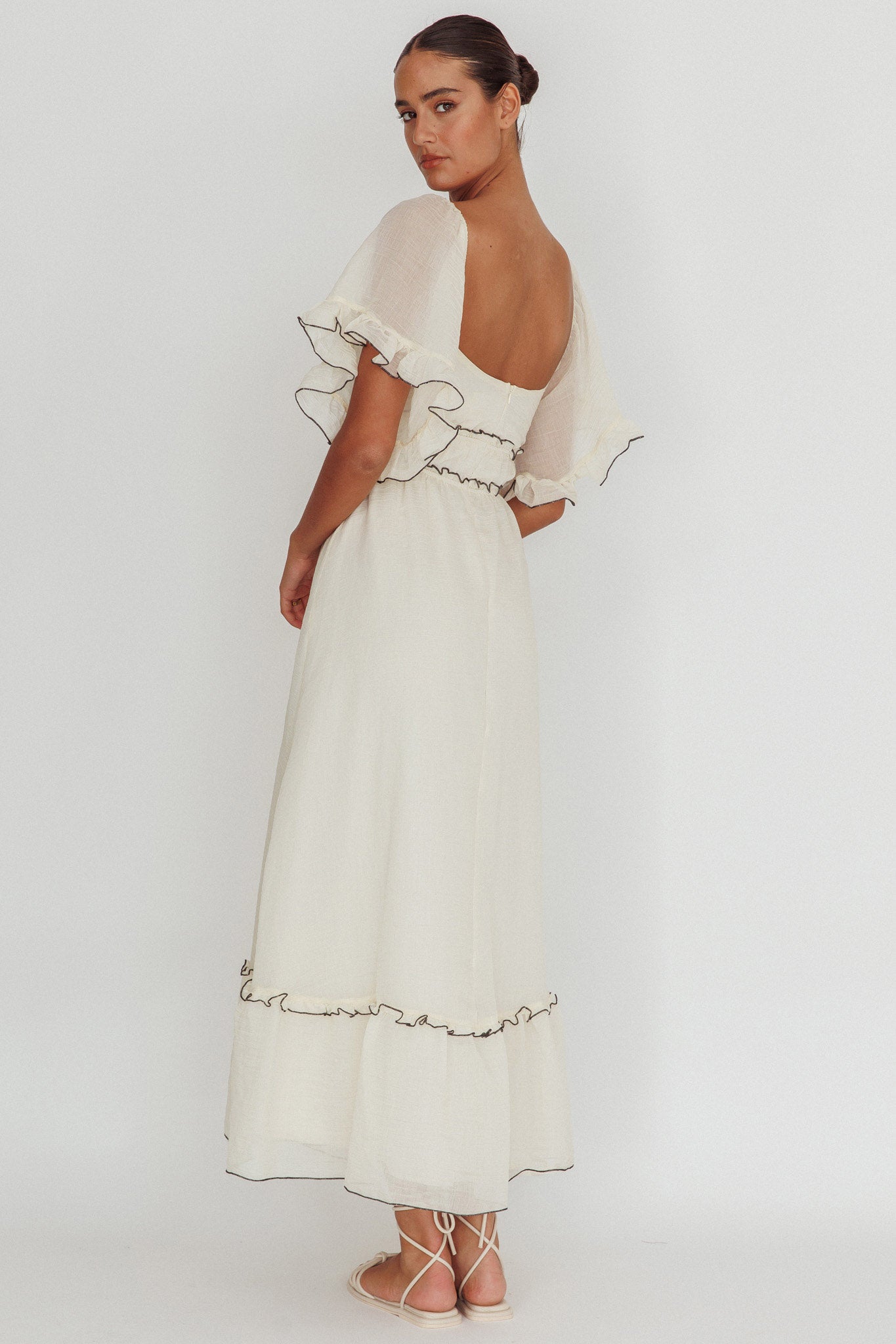 Kathlene Flutter Sleeves Maxi Dress Cream Secondary image
