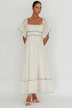 Kathlene Flutter Sleeves Maxi Dress Cream