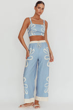 Briar Floral Wide Leg Pants Beige Blue