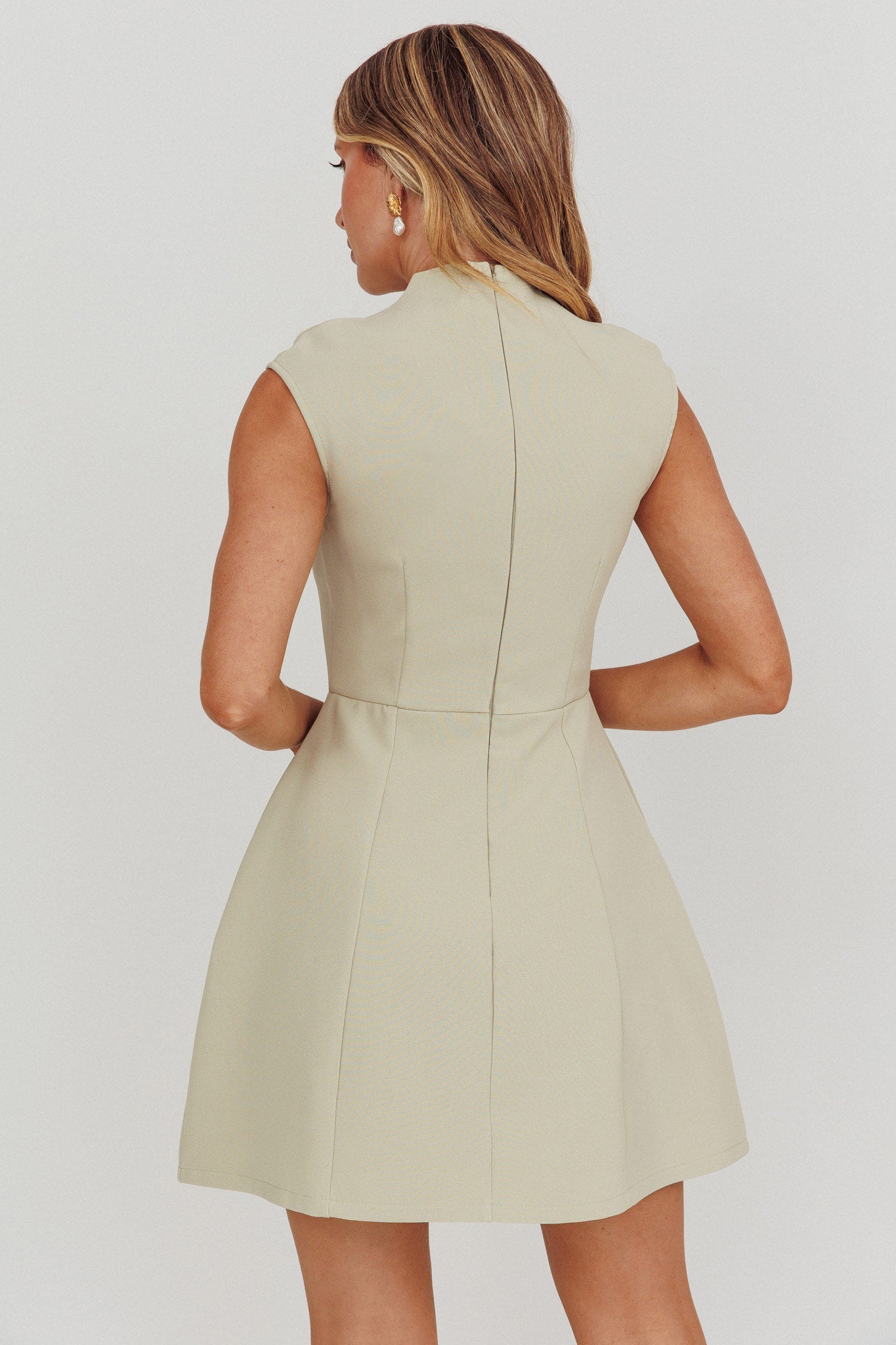 Thandi Pleat Shoulder Faux Pocket Mini Dress Sage Secondary image