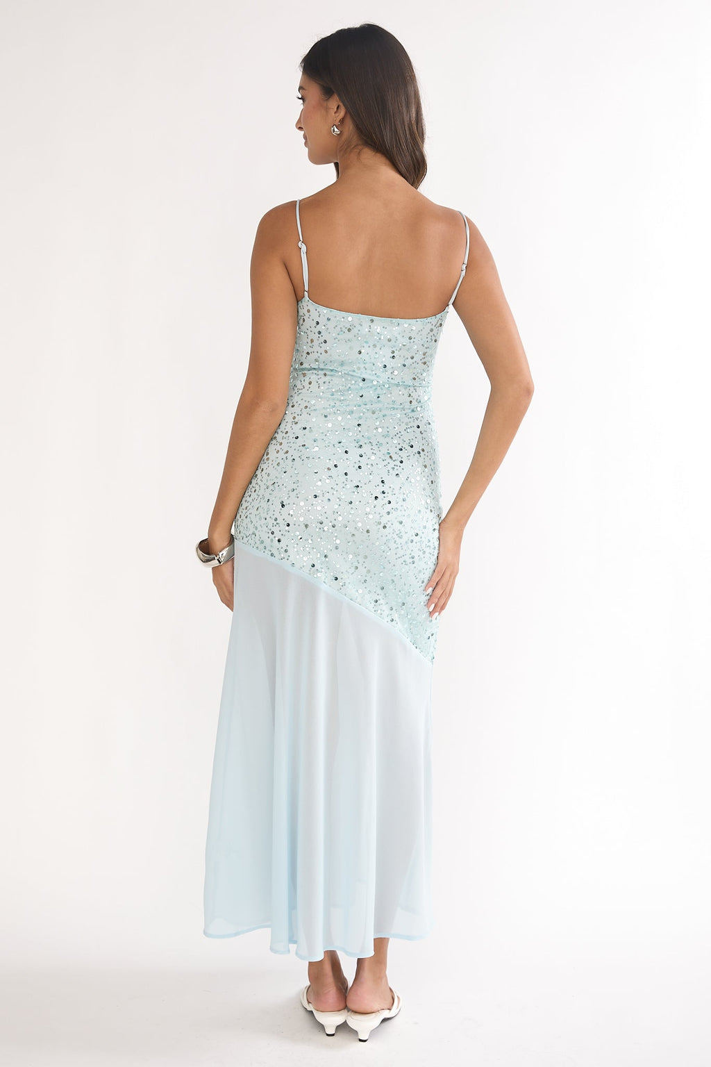 Gilded Dream Chiffon Hem Maxi Dress Sequin Sage