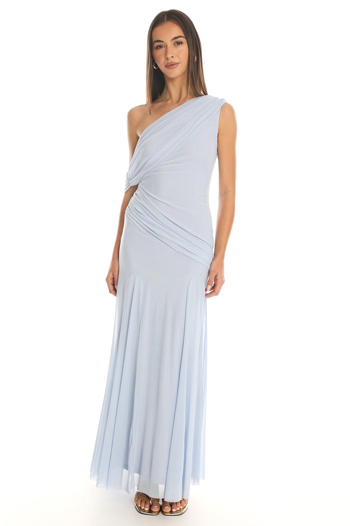 Anaisa Asymmetric Neckline Draped Maxi Dress Baby Blue Main image