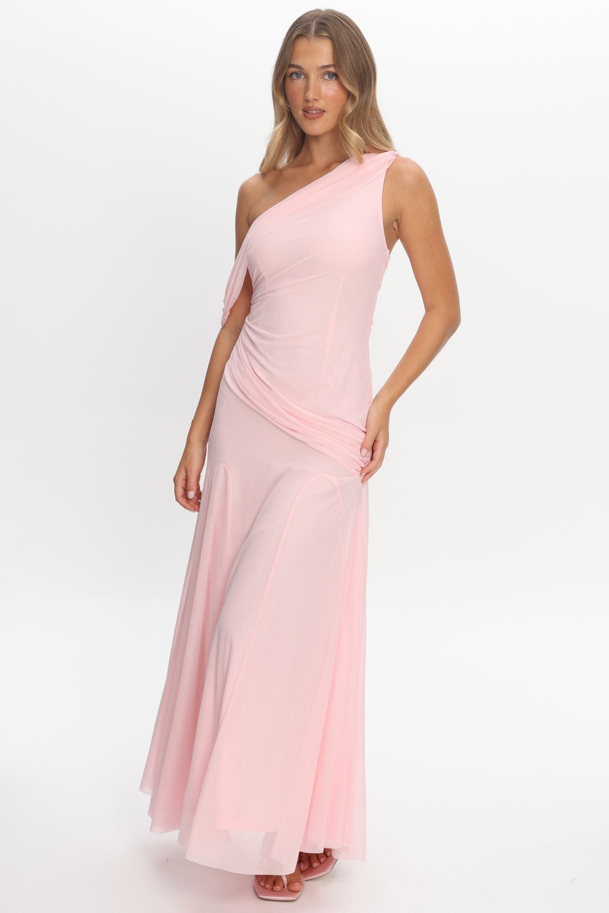 Anaisa Asymmetric Neckline Draped Maxi Dress Light Pink Main image