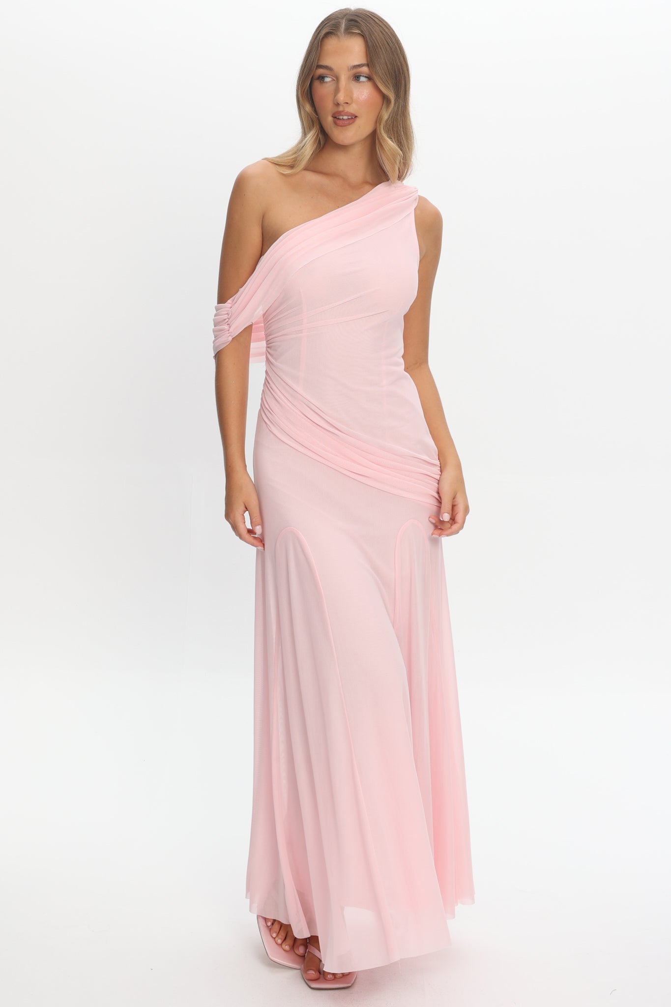Anaisa Asymmetric Neckline Draped Maxi Dress Light Pink Secondary image