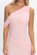 Anaisa Asymmetric Neckline Draped Maxi Dress Light Pink