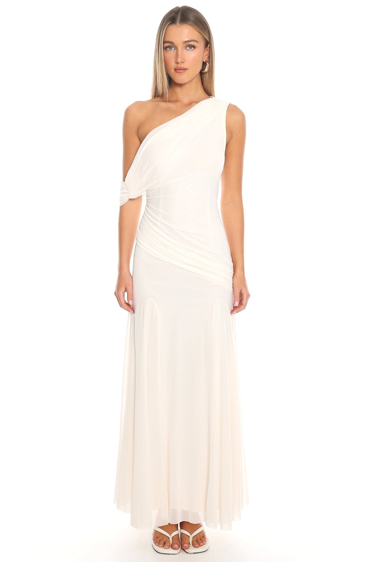 Anaisa Asymmetric Neckline Draped Maxi Dress Oyster Main image