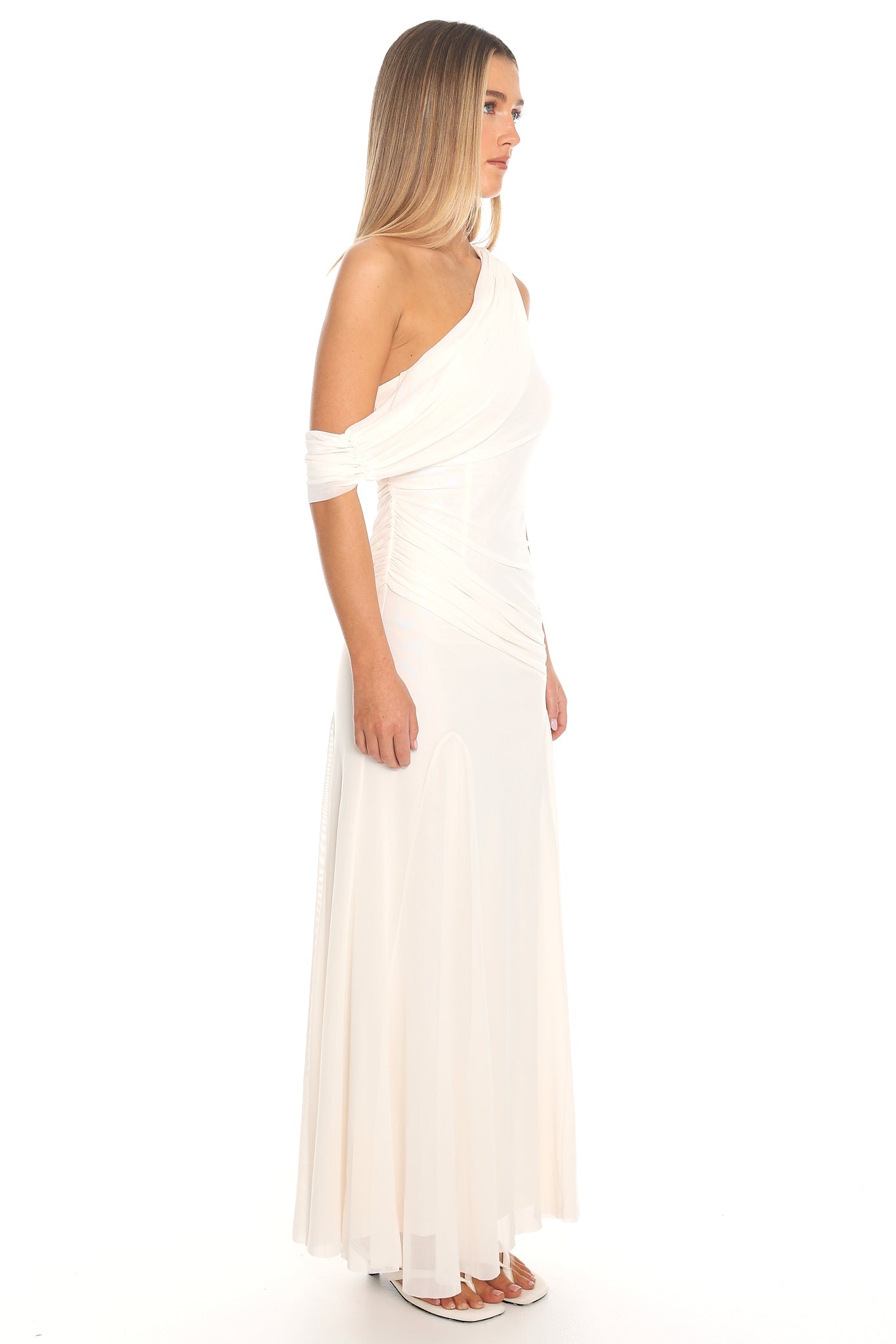 Anaisa Asymmetric Neckline Draped Maxi Dress Oyster Secondary image