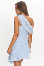 Anaisa One-Shoulder Draped Mini Dress Baby Blue
