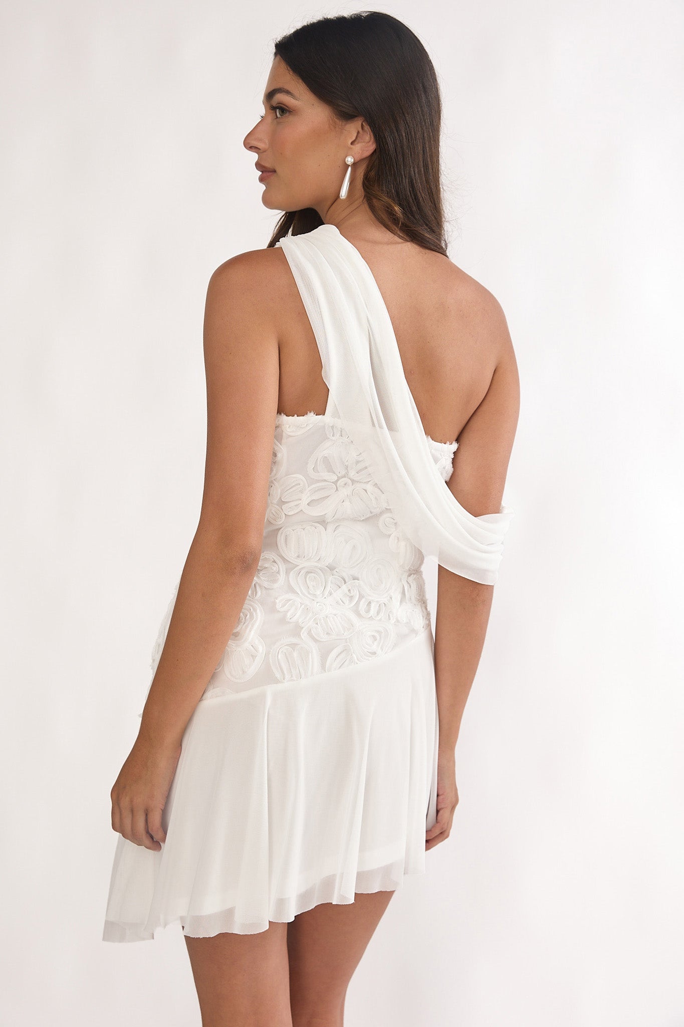 Anaisa One-Shoulder Draped Mini Dress Embellished Off White Secondary image