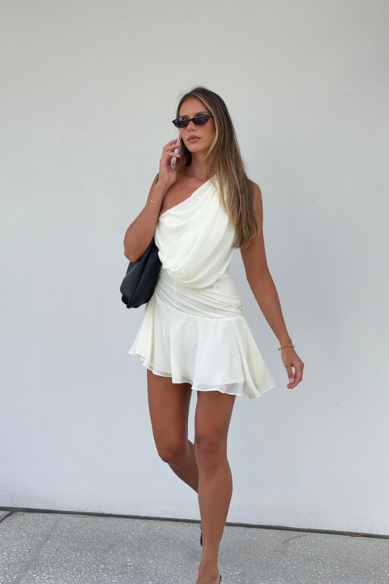 Anaisa One-Shoulder Draped Mini Dress Cream Secondary image