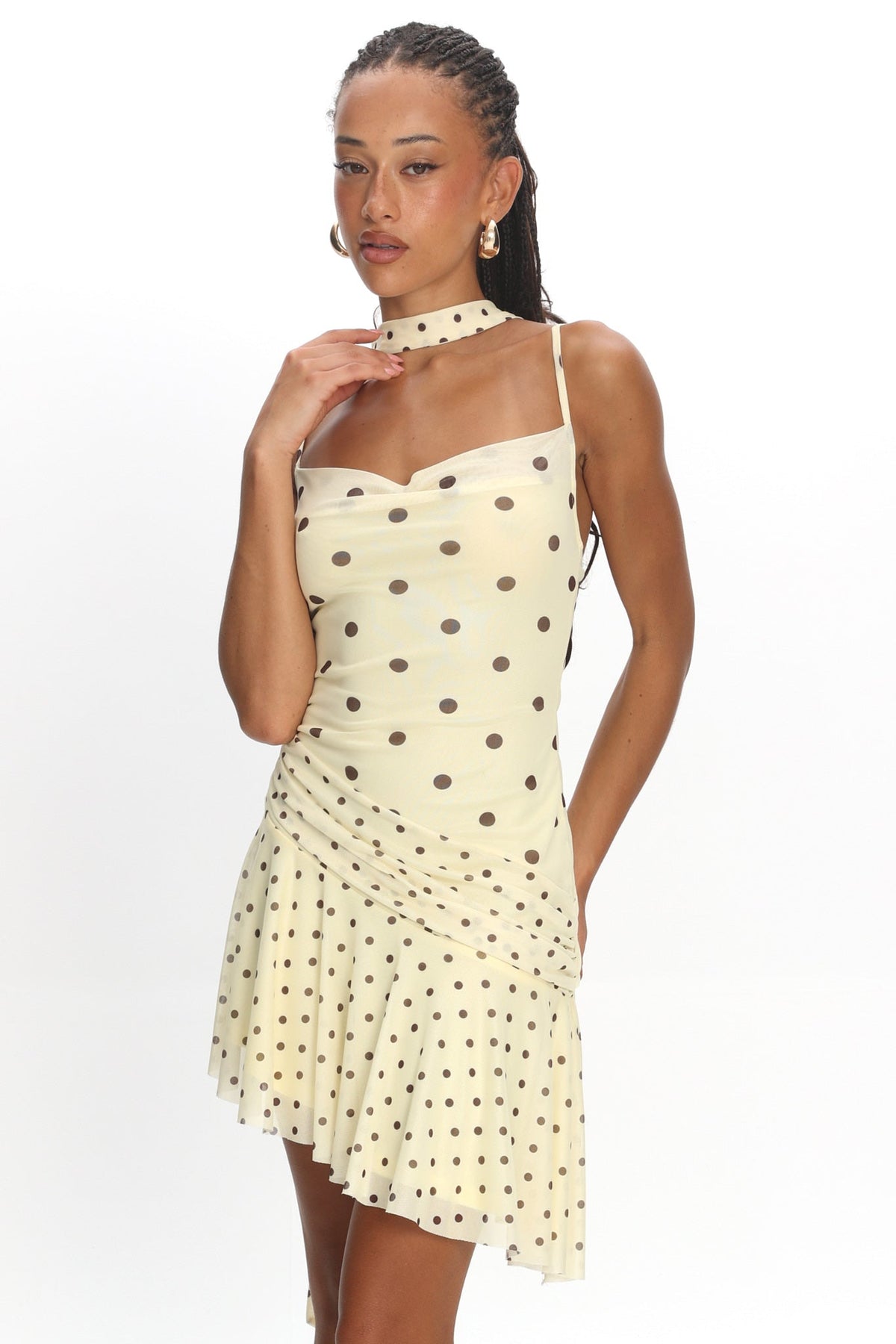 Anaisa Asymmetric Hem Mini Dress Polka Dot Butter Main image