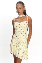 Anaisa Asymmetric Hem Mini Dress Polka Dot Butter