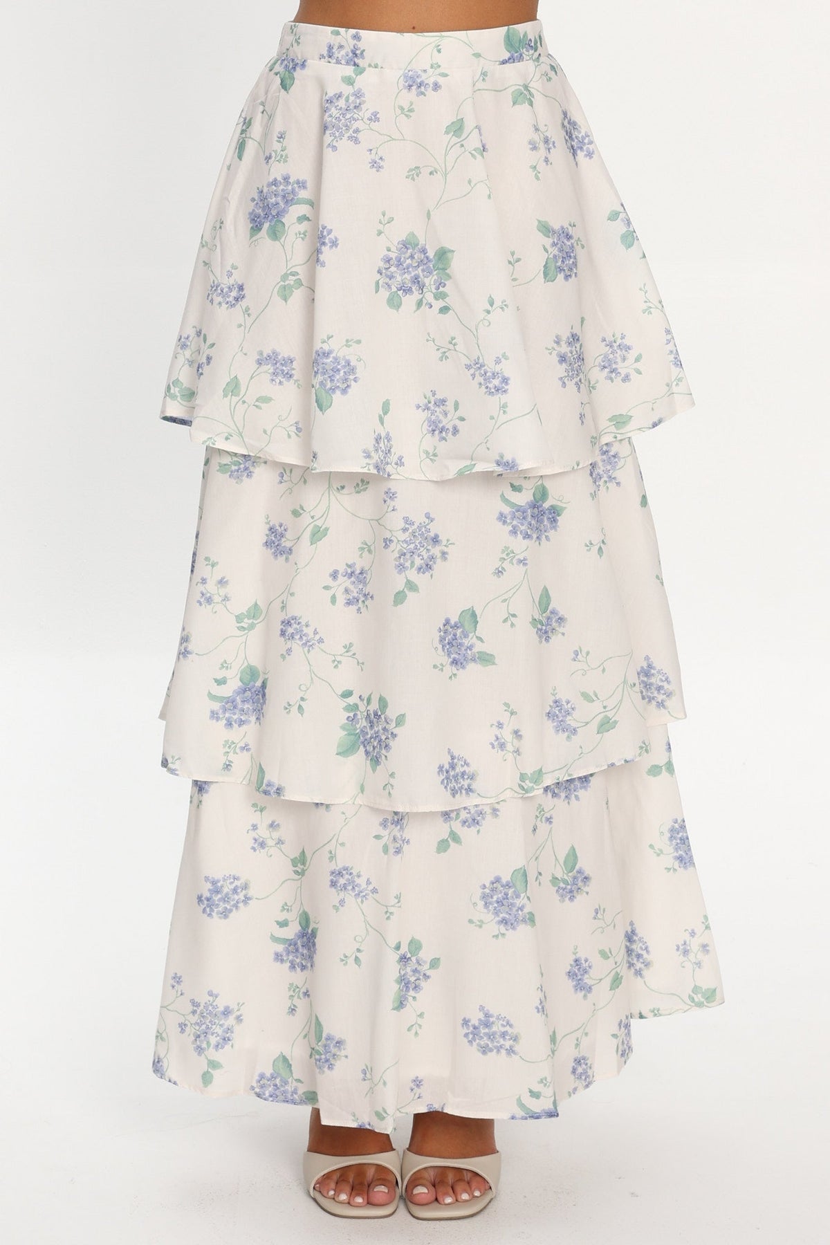Dixon Tiered Maxi Skirt Floral Beige