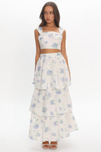 Dixon Pintuck Pleat Crop Top Floral Beige