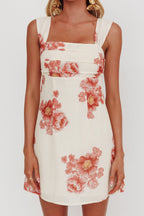 Dixon Pintuck Pleat Mini Dress Floral Beige