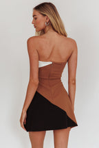 Kindle Strapless Contrast Panels Mini Dress Tan Multi