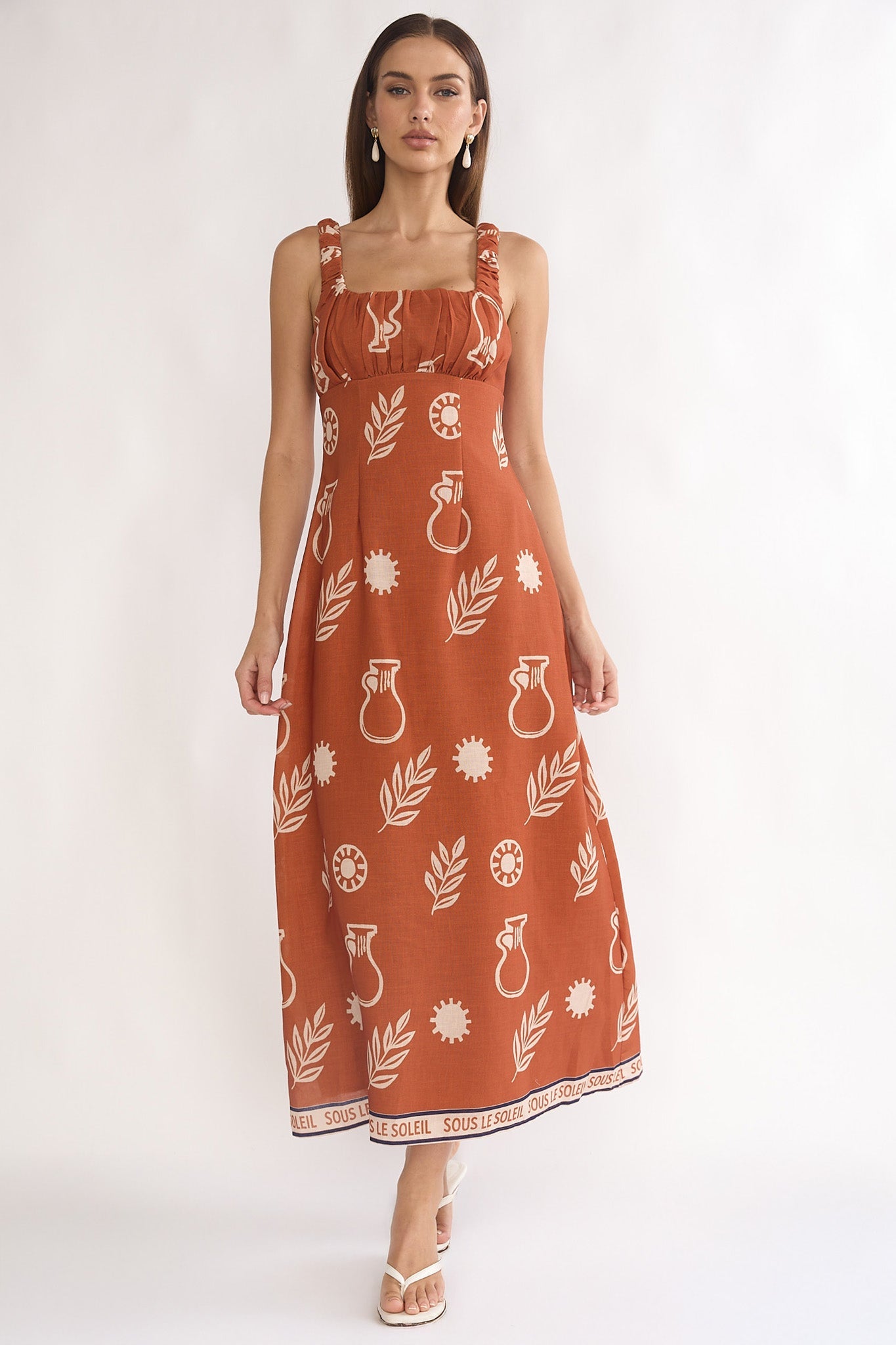 Aila Gathered Bust Maxi Dress Print Tan Secondary image
