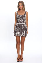 Aila Gathered Bust Mini Dress Print Chocolate