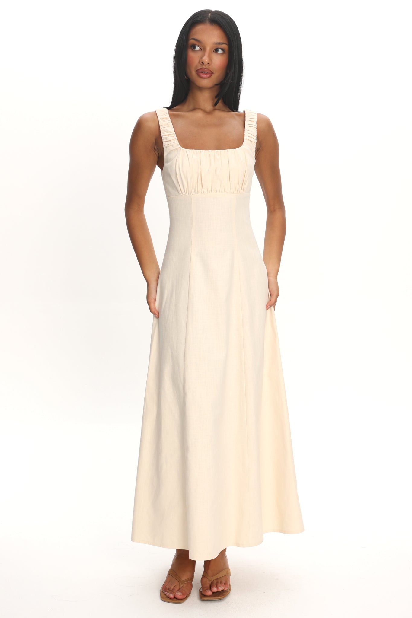 Aila Gathered Bust Maxi Dress Cream Secondary image