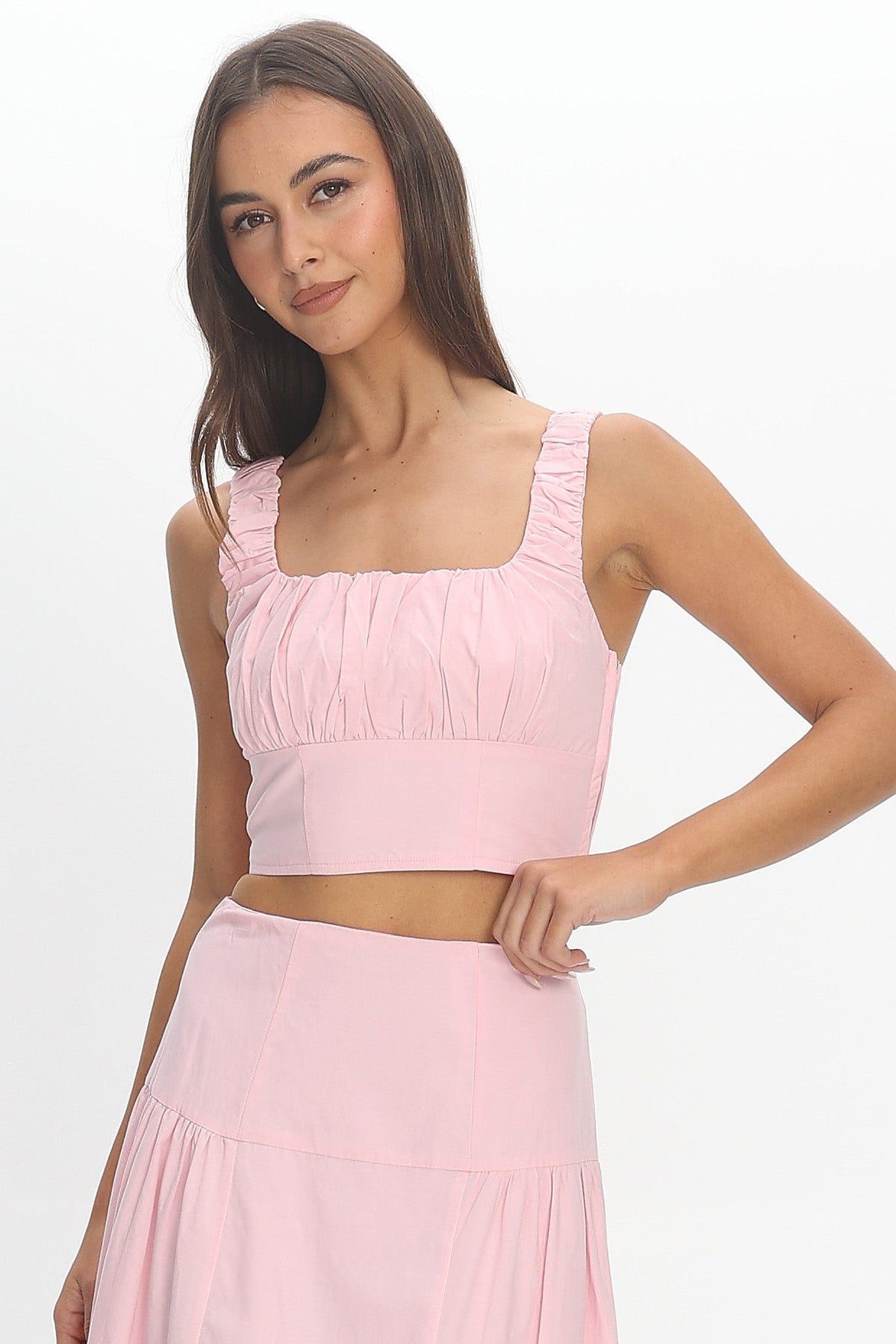 Carliet Ruched Crop Top Pink