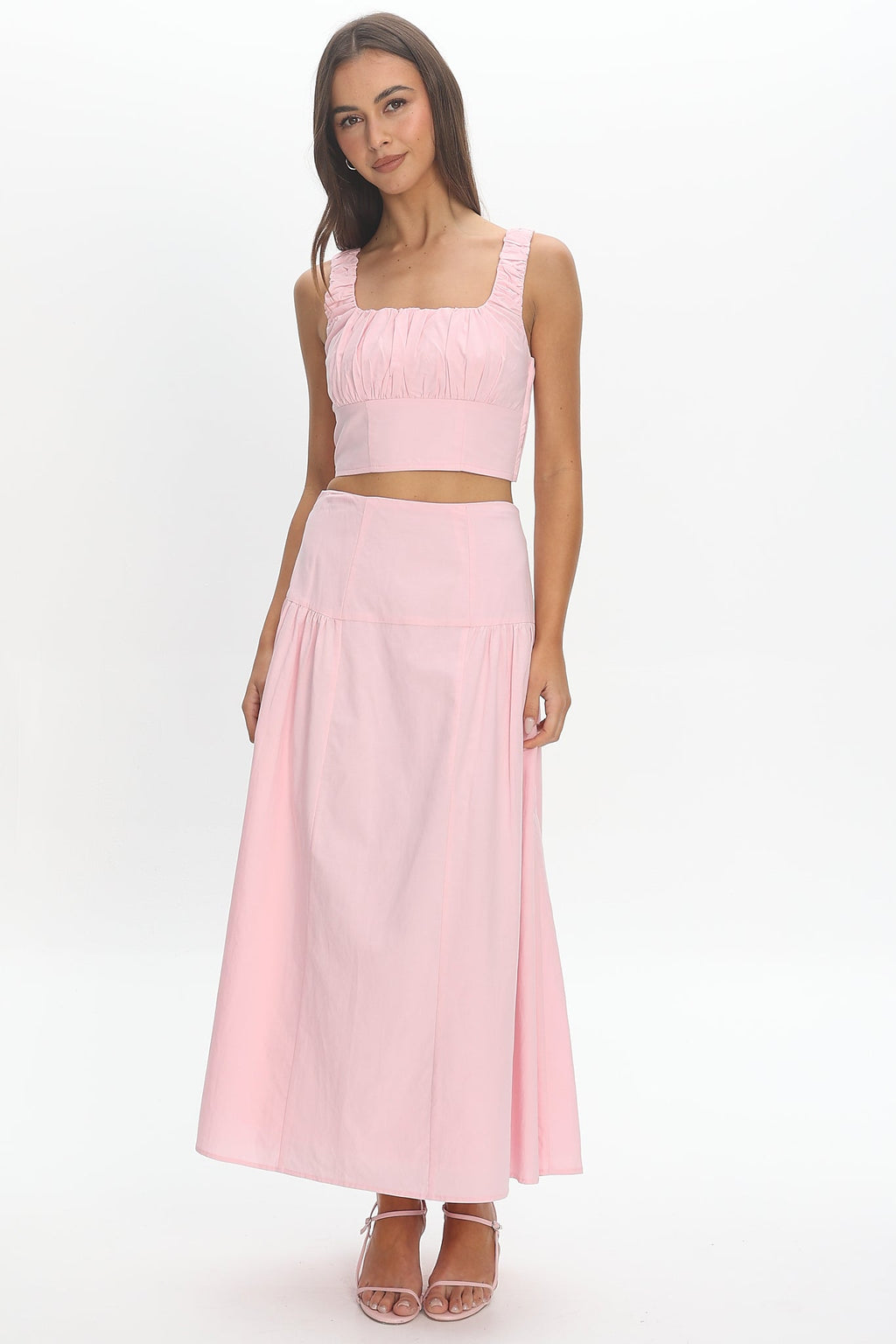 Carliet Ruched Crop Top Pink