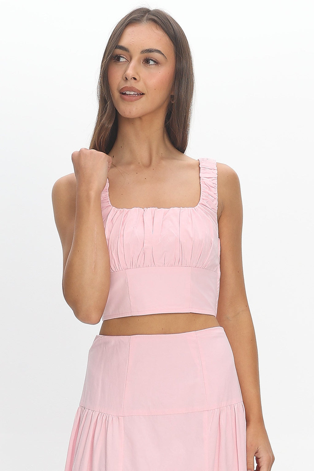 Carliet Ruched Crop Top Pink