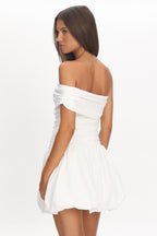 Dalayla One-Sleeve Balloon Skirt Mini Dress White