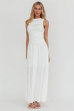 Dalayla Sleeveless Ruched Maxi Dress White