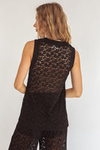 Canyons Sleeveless Button Top Lace Black