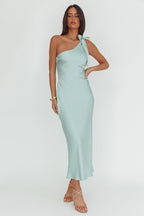 Robertah One-Shoulder Bow Maxi Dress Sage