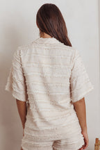 Reed Raw Edge Trim Collared Top Cream