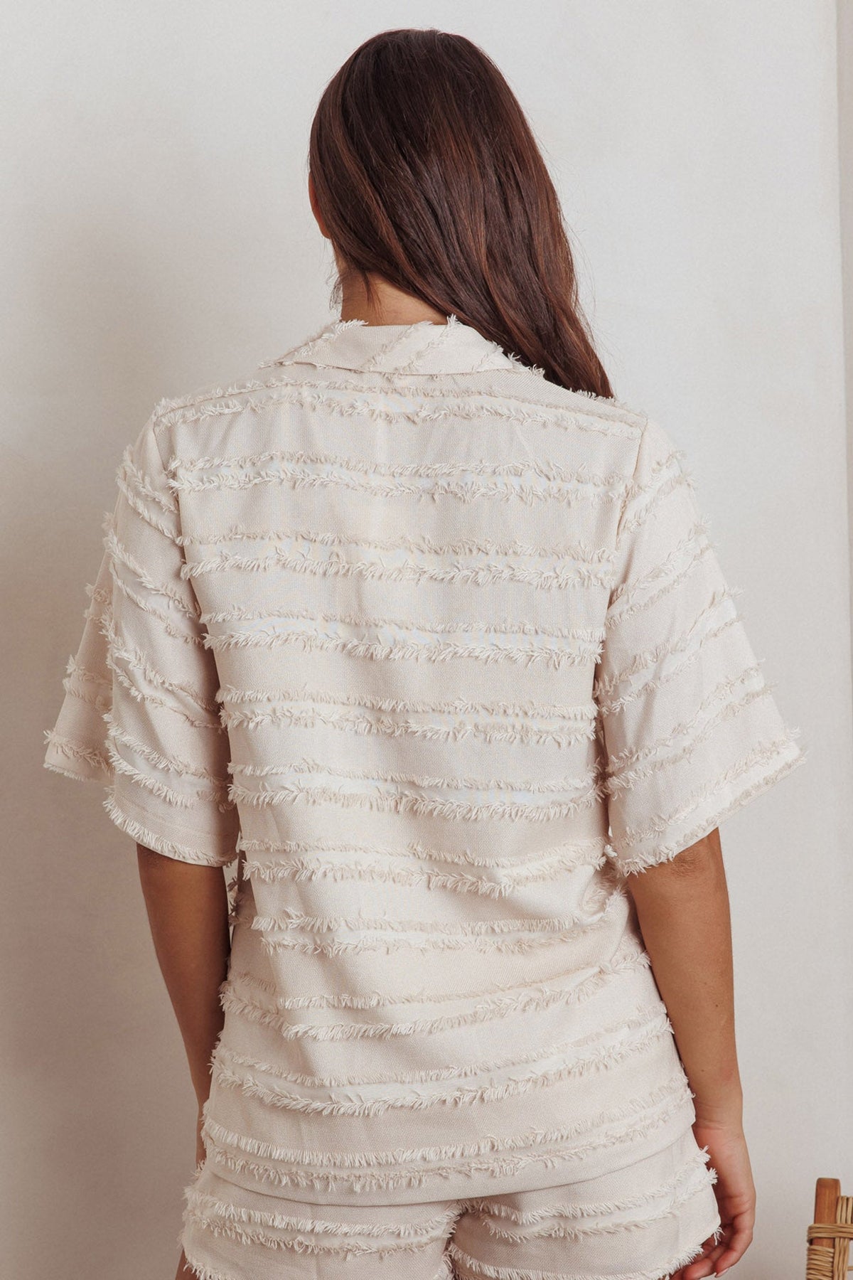 Reed Raw Edge Trim Collared Top Cream
