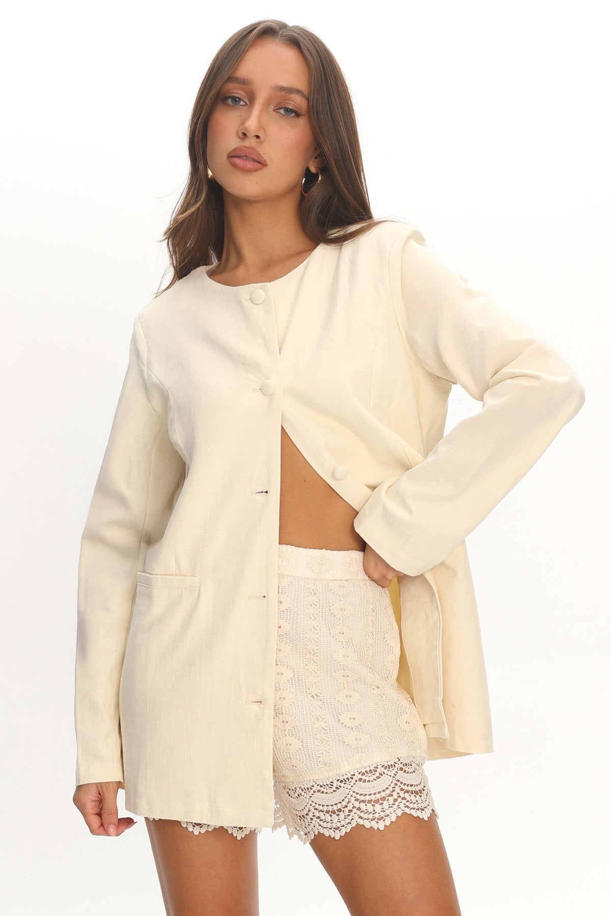 Vikki Round Neck Structured Top Butter Main image